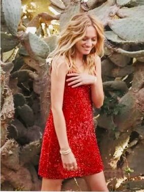 Red Sequin Beaded Sezane Mini Dress